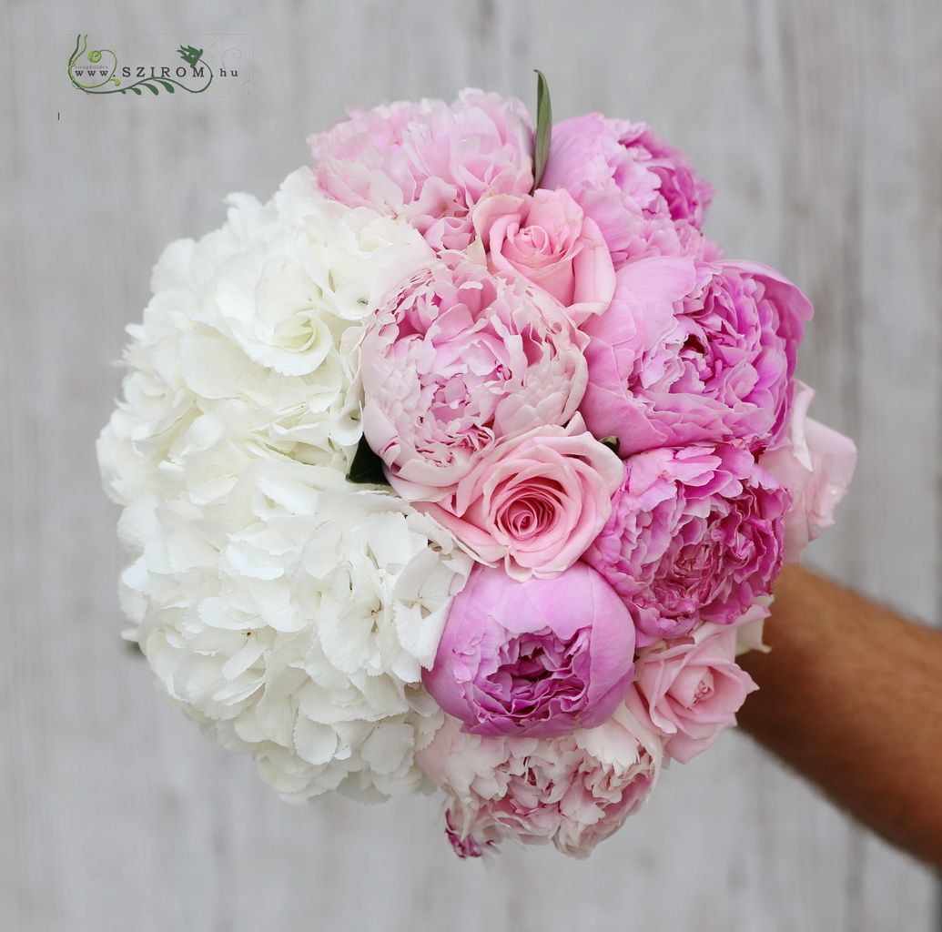 flower delivery Budapest - bridal bouquet (peony, hydrangea, rose, pink)