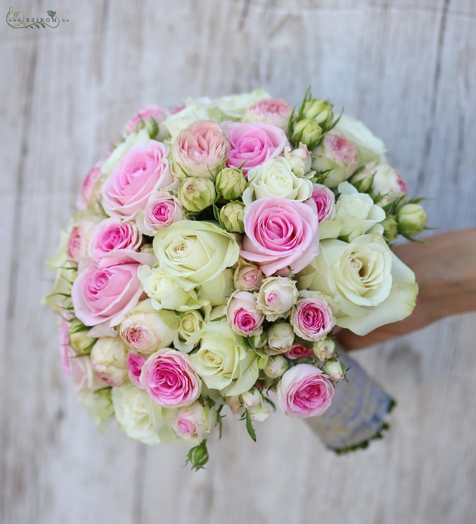 flower delivery Budapest - Bridal bouquet (rose, spray rose, white, pink)