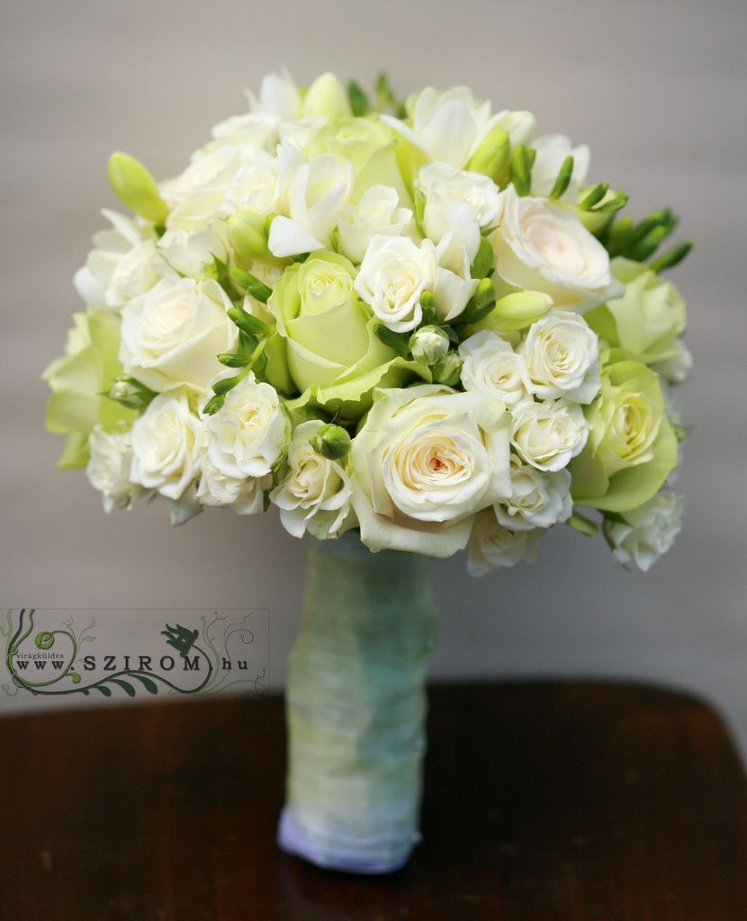 flower delivery Budapest - bridal bouquet (rose, ospray rose, freesia, white)