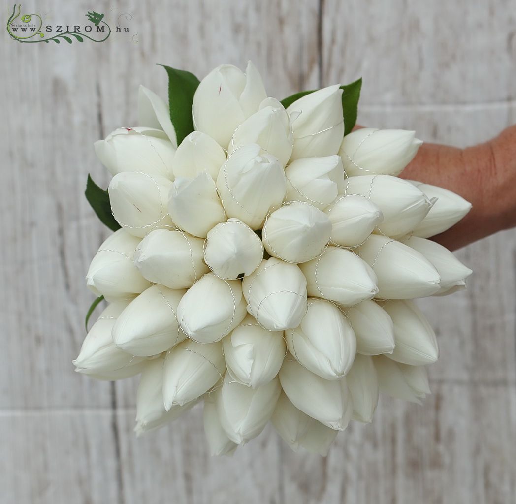 flower delivery Budapest - Bridal bouquet (tulip, white) spring, winter