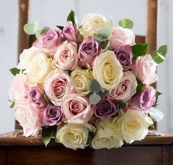 Blumenlieferung nach Budapest - Pastell Rosen mit eucalipt (25 Stämme)