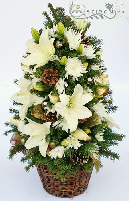 Blumenlieferung nach Budapest - Blume Weihnachtsbaum (Lilien, Chrisantemen 70 cm)