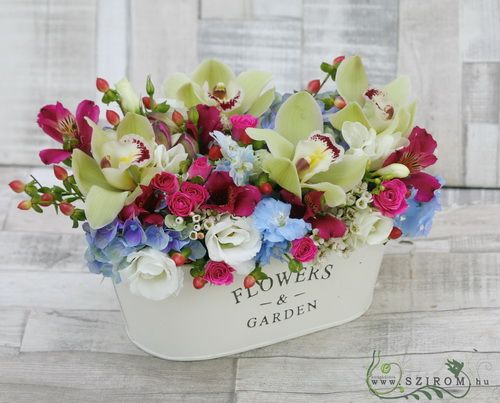 flower delivery Budapest - tin pot with fresh flowers (19 stems)