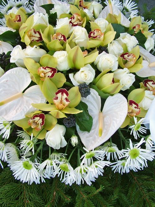 dome wreath with orchids, roses, anthurium, chrisantemum (1,1m) 