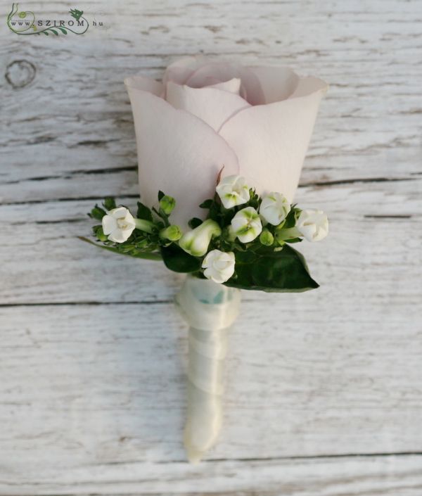 Boutonniere of rose (rose, bouvardia, white)