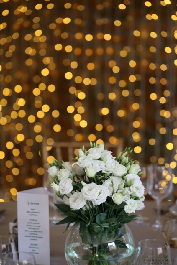 Wedding centerpiece in glass ball, Malom Bistro Budapest  (liziantus, white)