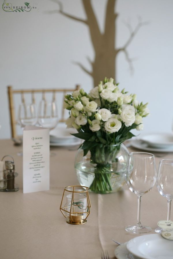 Wedding centerpiece in glass ball, Malom Bistro Budapest  (liziantus, white)