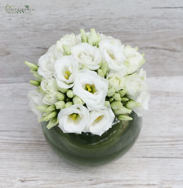 White lisianthus in glass ball wedding centerpiece