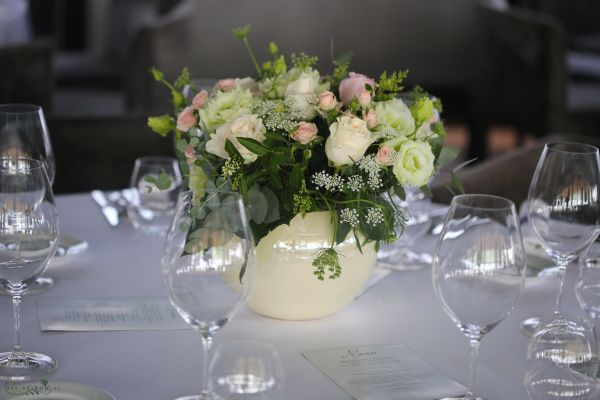 Wedding Centerpiece in ceramic sphere, Spoon Budapest (Rose, lisianthus, wild flowers, peach, cream)