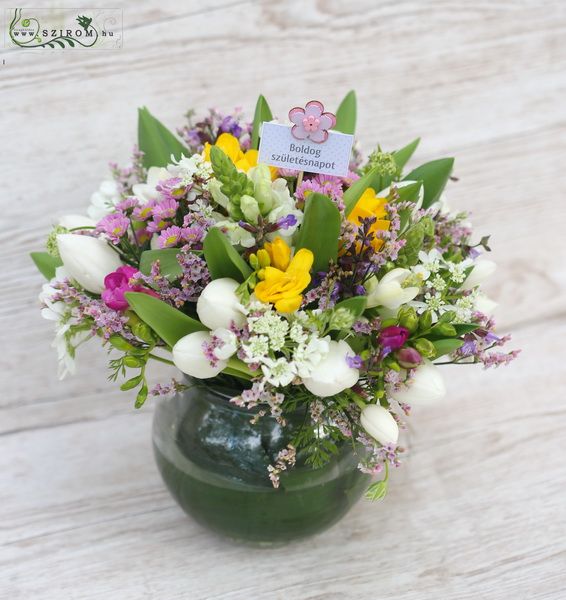 Spring flowers in a glass sphere (30 threads)