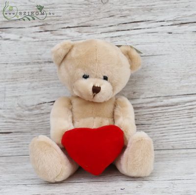 Bézs plüssmaci szívvel (19cm)