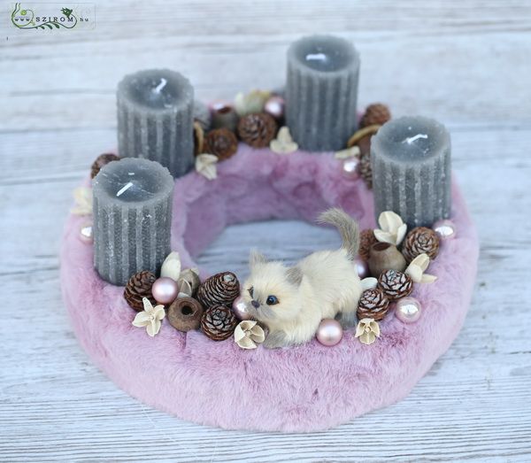 cicás, kötött gyertyás adventi koszorú (30cm)