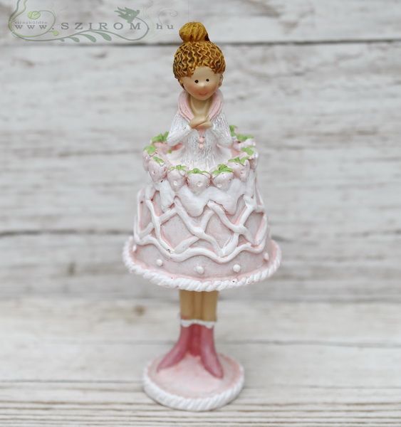 rózsaszín-zöld süti ruhás kerámia lány (17cm)