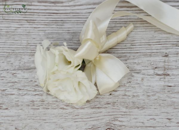 wrist corsage made of white lisianthus