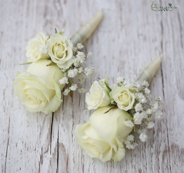 boutonniere (rose, spray rose, baby's breathe, white) 1 pc