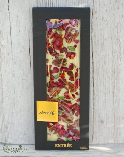 chocoMe handgemachte weiße Schokolade mit Pekannüssen, Pistazien und lyophilisierten Kirschen (110 g)