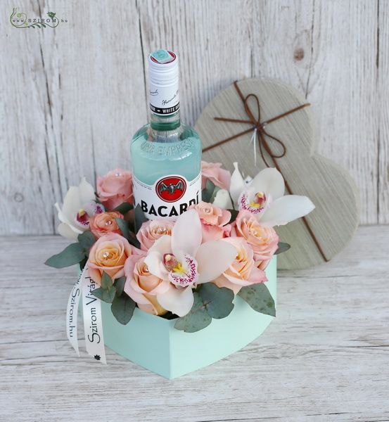 Elegant pastel heart box with Bacardi