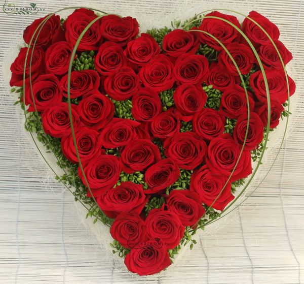 heart shaped wreath made of 41 stem red roses  40cm