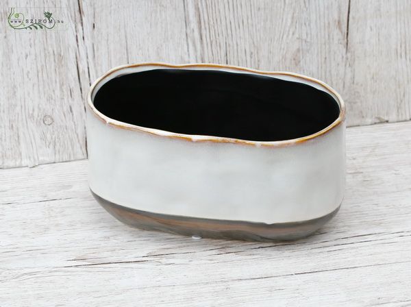 längliche creme-schwarzer Topf (L: 25 cm, H: 13 cm)