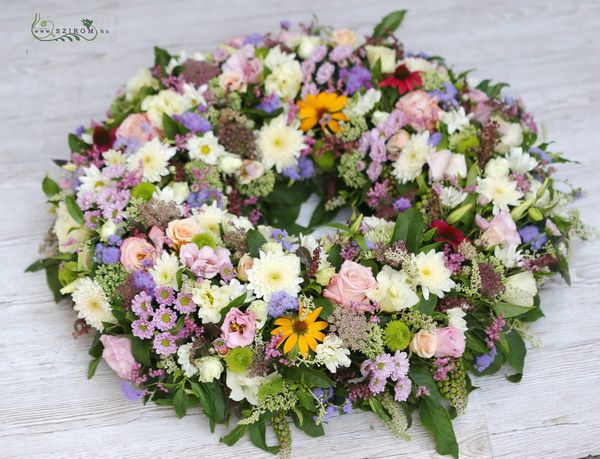 Seasonal flowers and roses wreath 60cm
