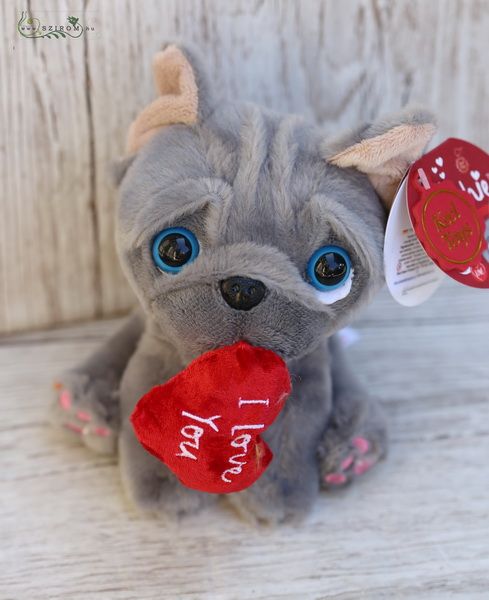 Plüss Francia bulldog szívvel 14cm