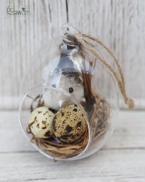 Birdy in glass nest 12cm