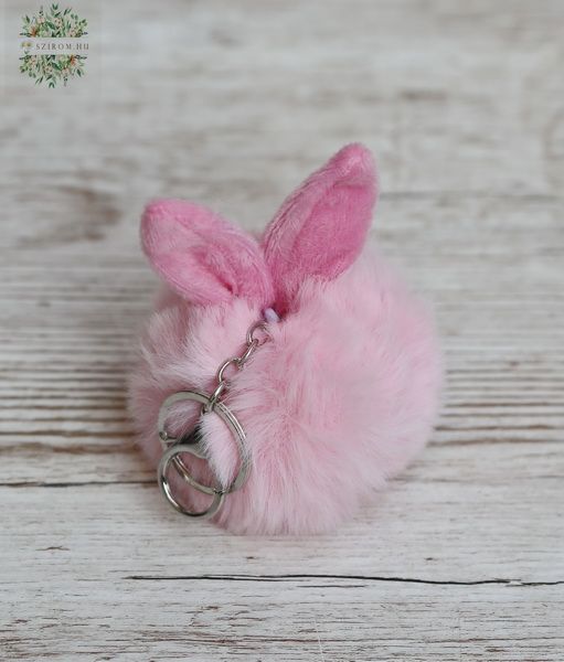 Rózsaszín plüss nyuszi gombóc kulcstartó, 8 cm