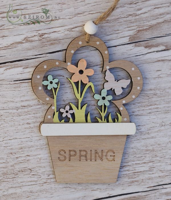 spring wooden decoration with flowers (10cm)