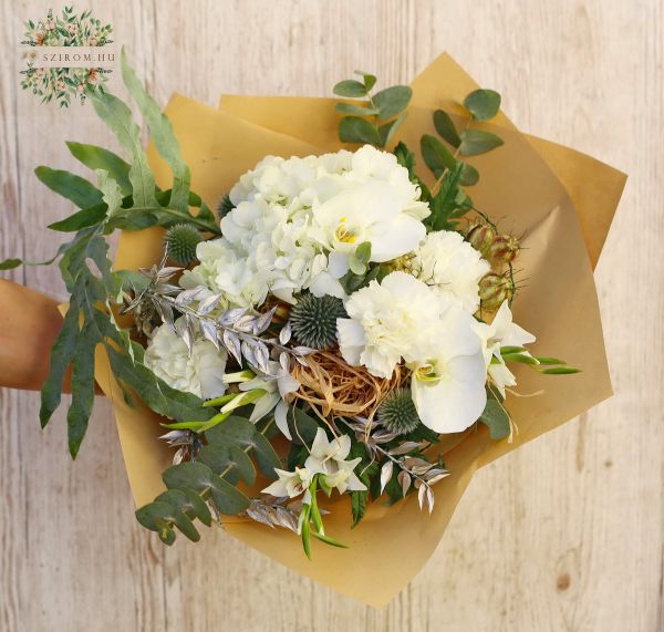 White bouquet with hydrangea, orchids