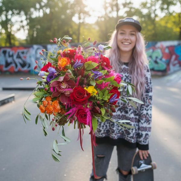 Flammenfarbener Strauß (26 Stiele) - original product photo with AI background