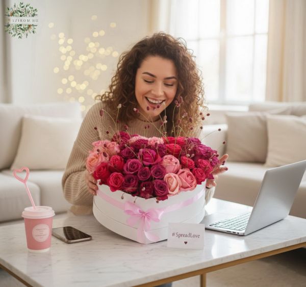 Romantische Herz Rosenbox mit 40 Rosen - original product photo with AI background