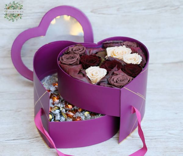 Forever rose heart box with lindt chocolate