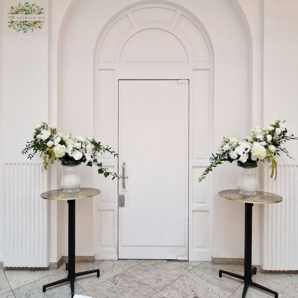 félhold alakú állódísz (fehér rózsa, liziantusz, orchidea) 2 db esküvő Gerbeaud