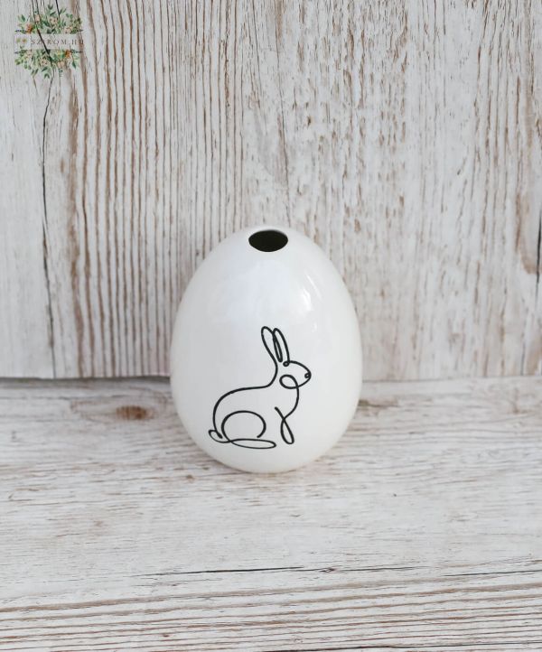 Egg-shaped vase with bunny pattern