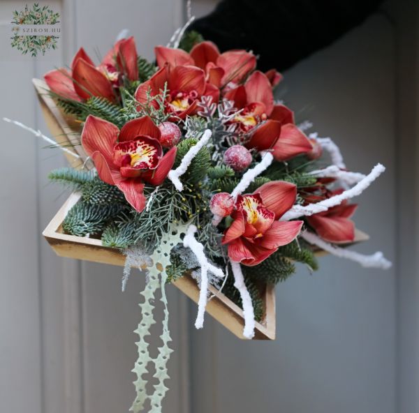 Sternschale mit rosa Orchidee und Schneeflocke