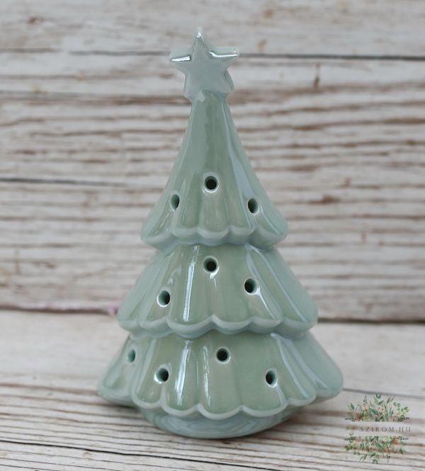 beleuchteter blaugrüner Keramik-Weihnachtsbaum (11 cm)