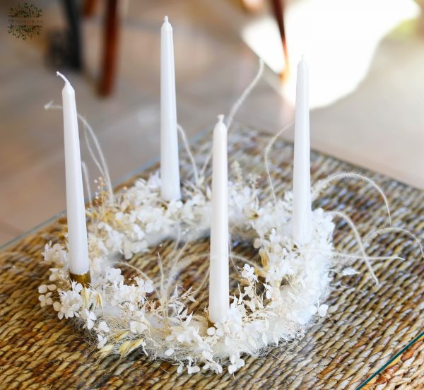 Légies trendi modern adventi koszorú fehér színben (35cm)