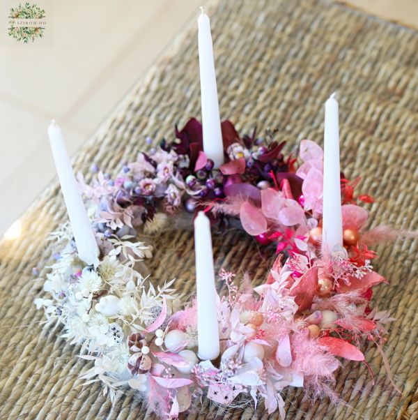 Moderner, luftiger Adventskranz mit Farbverlauf in Lila und Rosa (35cm)