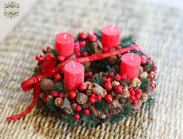 Rote Adventskranz mit Schleife (30cm)