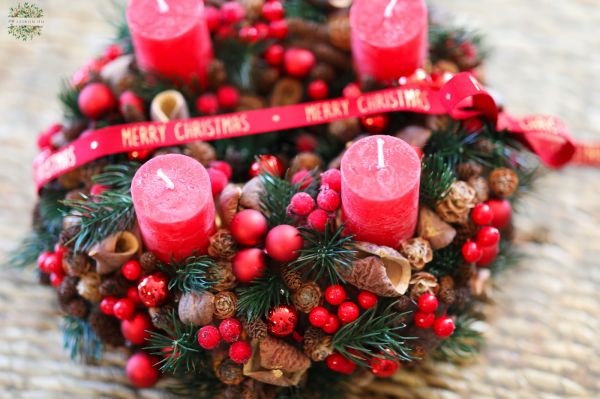 Rote Adventskranz mit Schleife (30cm)