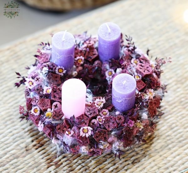 Traditioneller lila-rosa Adventskranz mit Blumen (35cm)