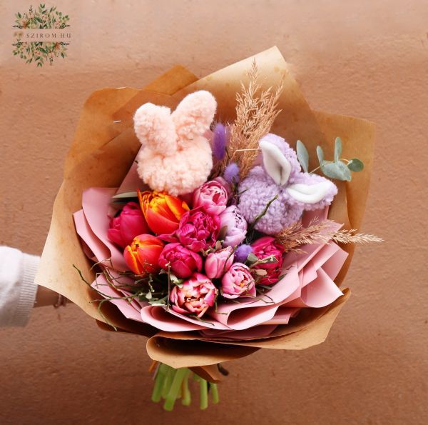 Tulpenstrauß mit Hasenmotiven (11 Stiele)