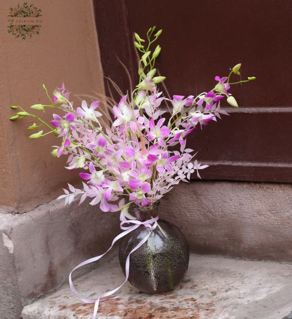 Dendróbium orchidea vázával és izgalmas kiegészítőkkel
