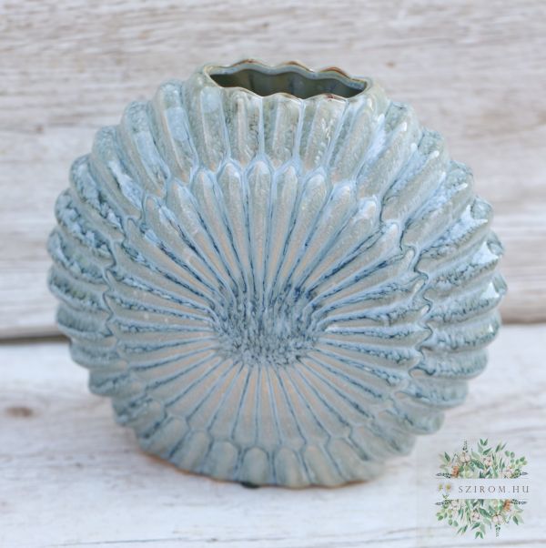 kékes krém kerámia váza (21cm)