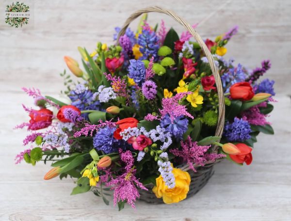 Frühlingskorb mit 50 Blumen