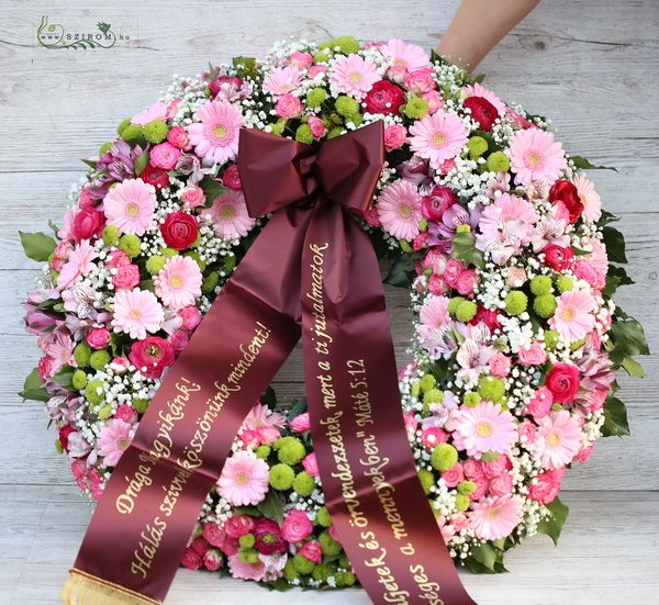wreath with 100 pink flowers (65cm)
