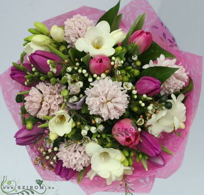 freesia, tulips, hyacinth (21 stems)