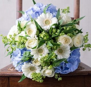 gerberas. roses, hydrangeas in a wild bouquet (19 stems)