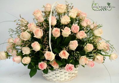 60 világos rózsaszín rózsa sóvirággal