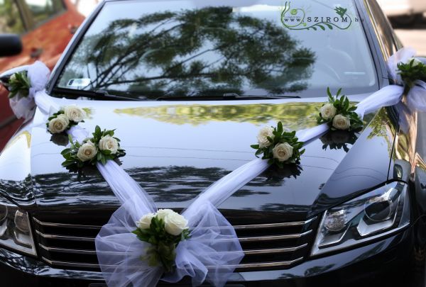 car flower arrangement roses on ribbon (white)